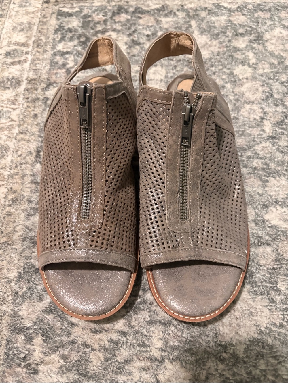 Sofft Taupe Perforated Zip-Front Slingback Mules